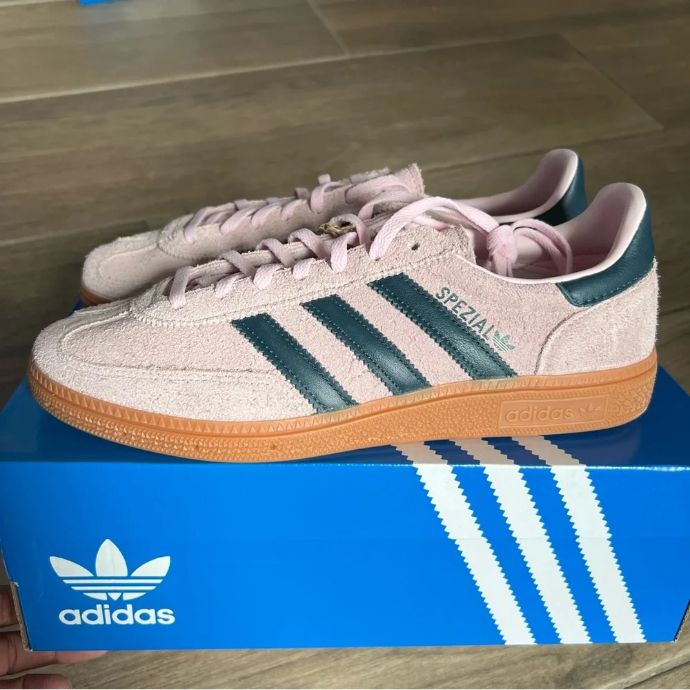 adidas Spezial Women's Pink Suede Sneakers with Black Stripes and Gum Sole
